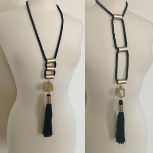 Adjustable Bead and Tassel Rope Necklace
